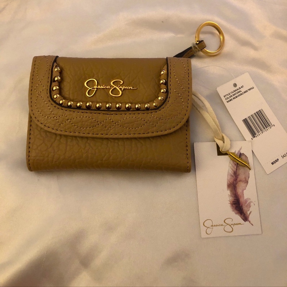 Jessica Simpson Wilma Faux Leather Double Sided Trifold Wallet Natural NWT
